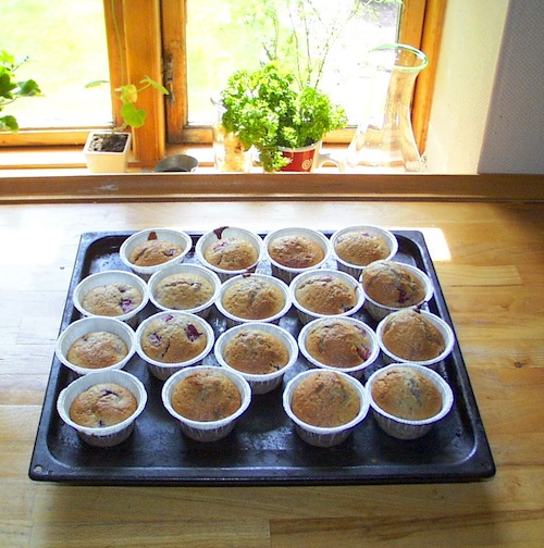 Muffins med hindbær (ca. 25 stk.)